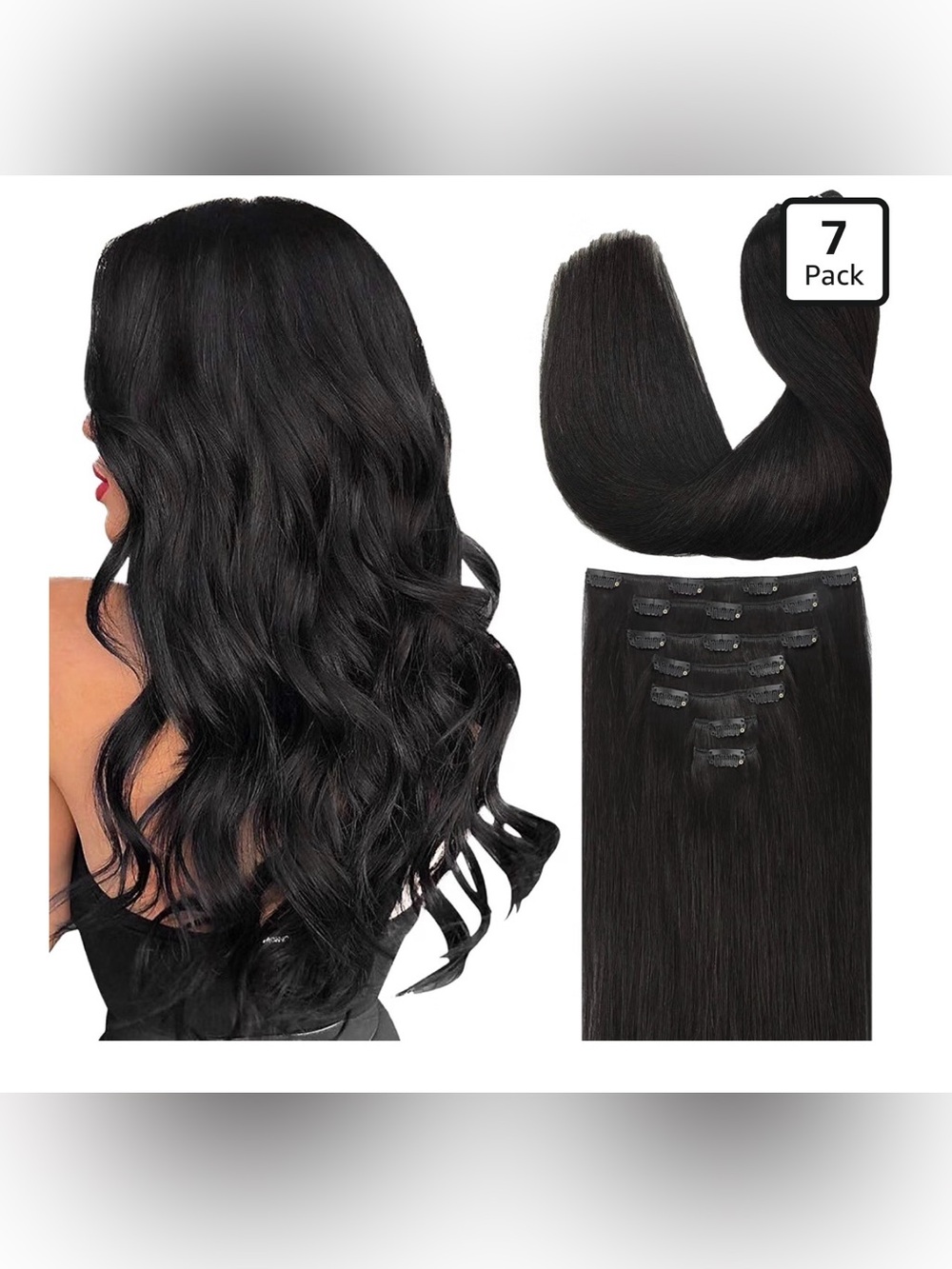 GOO GOO Clip in Hair Extensions Real Human Hair Black - Great Condition. 7 Piece